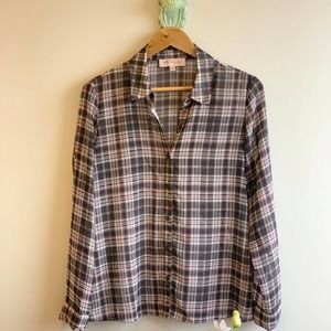 Philosophy Sheer Button Down Blouse S plaid